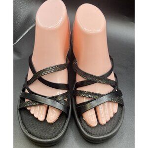 Skechers Cali Women's 9 Metallic Snakeskin Wedge Strappy Sandals Memory Foam